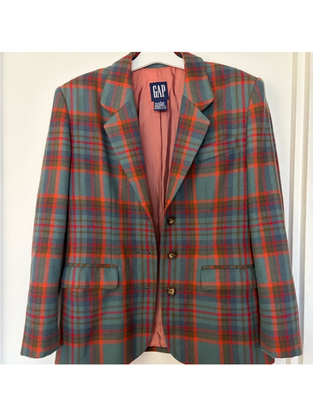 GAP Men's Plaid Sport Coat in Teal and Orange